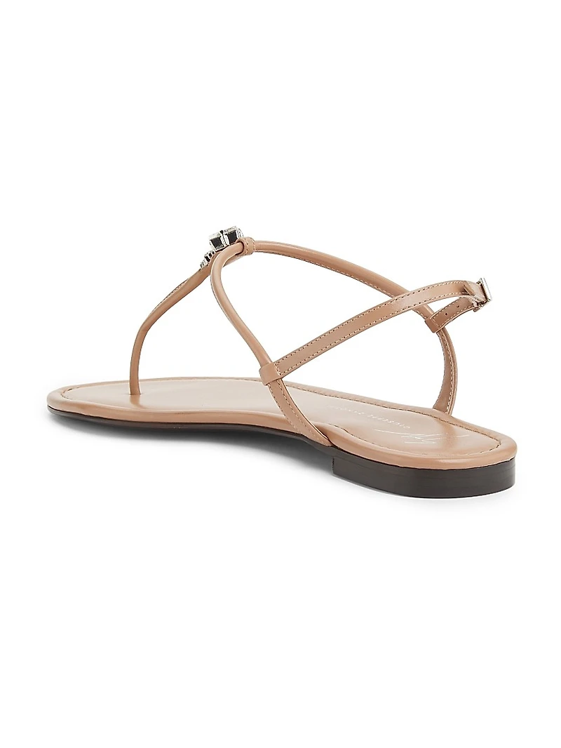 Crystal-Embellished Leather T-Strap Sandals