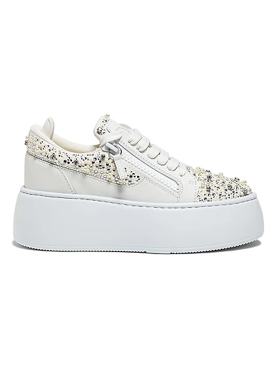 Embellished Leather Platform Sneakers