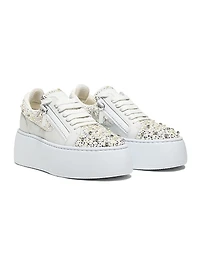 Embellished Leather Platform Sneakers