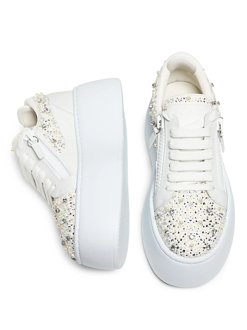 Embellished Leather Platform Sneakers