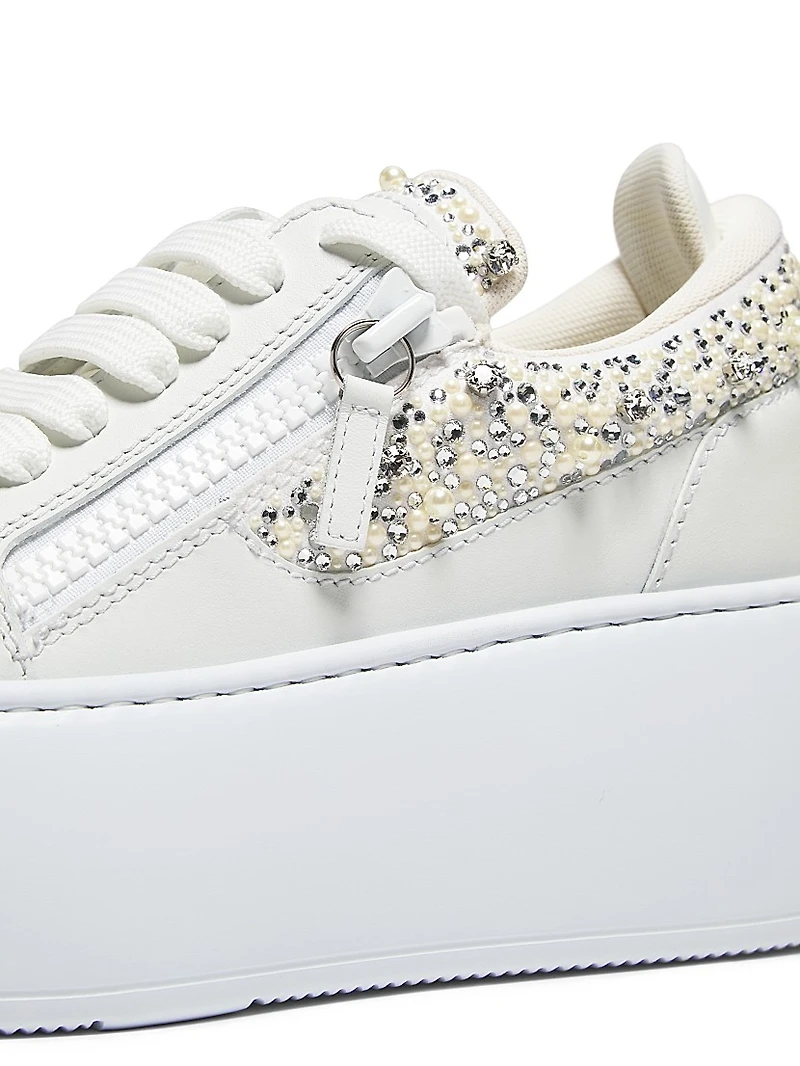 Embellished Leather Platform Sneakers