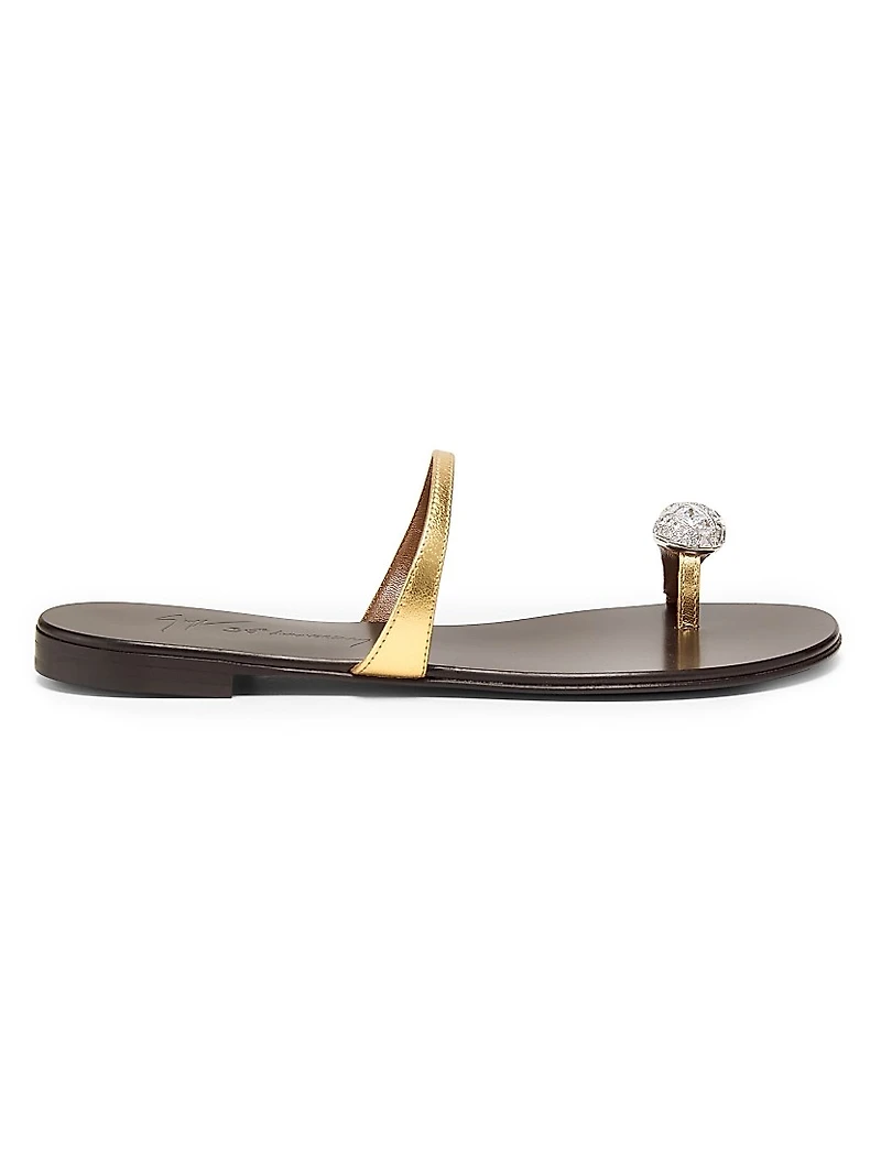 30th Anniversary Crystal-Embellished Toe Ring Metallic Leather Sandals