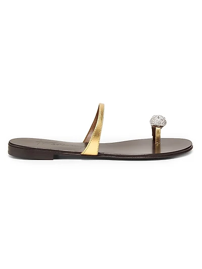 30th Anniversary Crystal-Embellished Toe Ring Metallic Leather Sandals