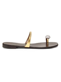 30th Anniversary Crystal-Embellished Toe Ring Metallic Leather Sandals