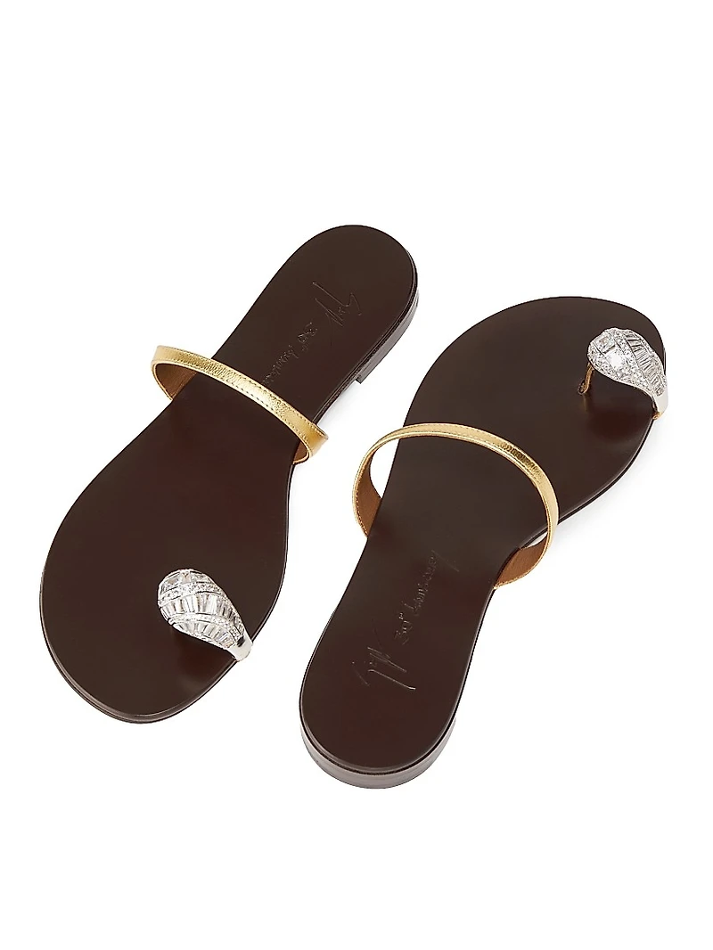 30th Anniversary Crystal-Embellished Toe Ring Metallic Leather Sandals
