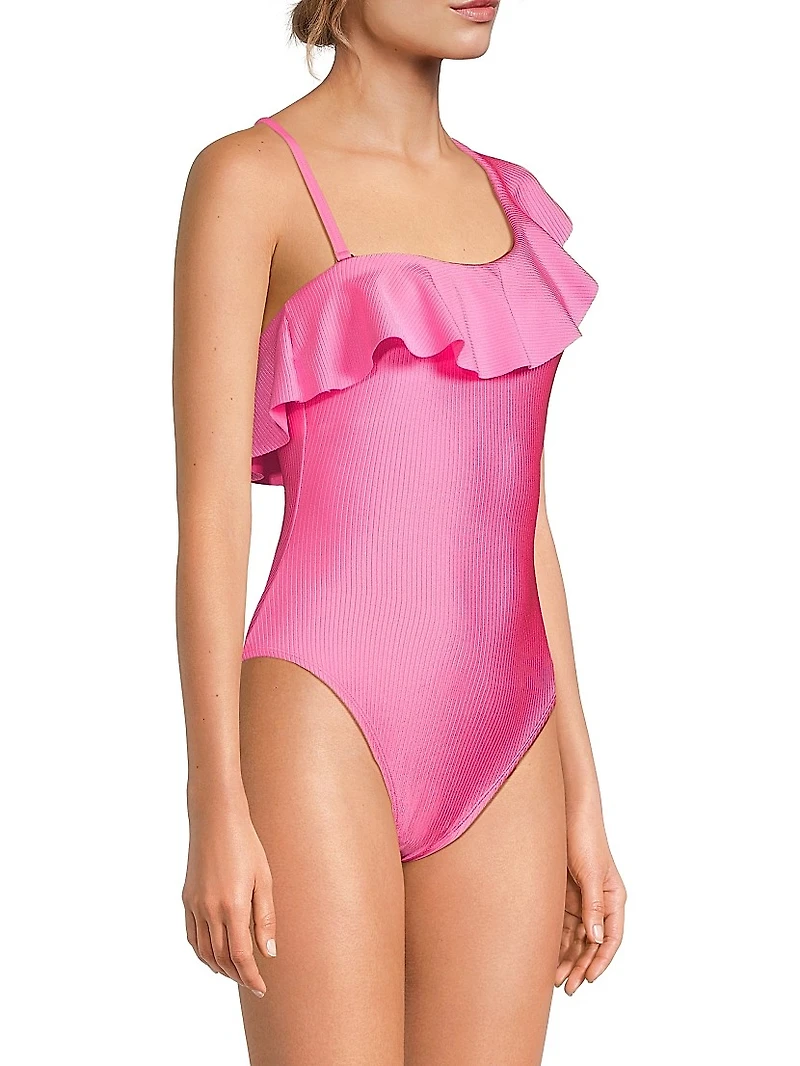 Ruffled One-Shoulder One-Piece Swimsuit