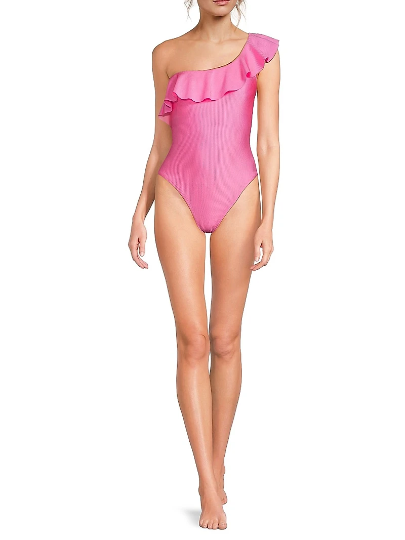Ruffled One-Shoulder One-Piece Swimsuit