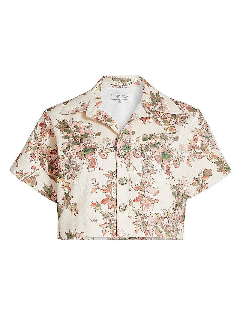 Ellison Floral Button-Front Crop Top