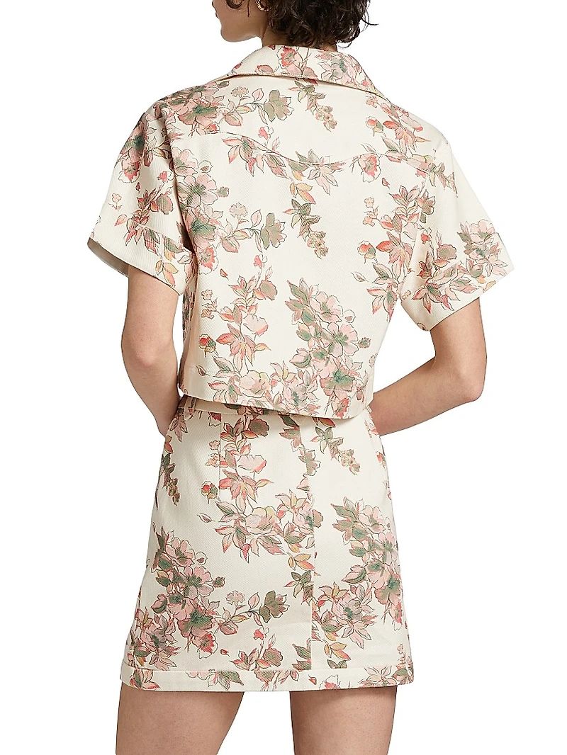 Ellison Floral Button-Front Crop Top