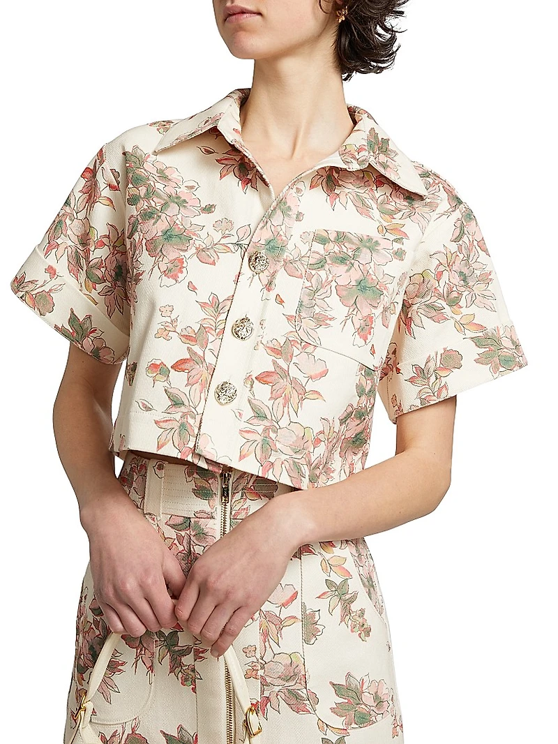 Ellison Floral Button-Front Crop Top
