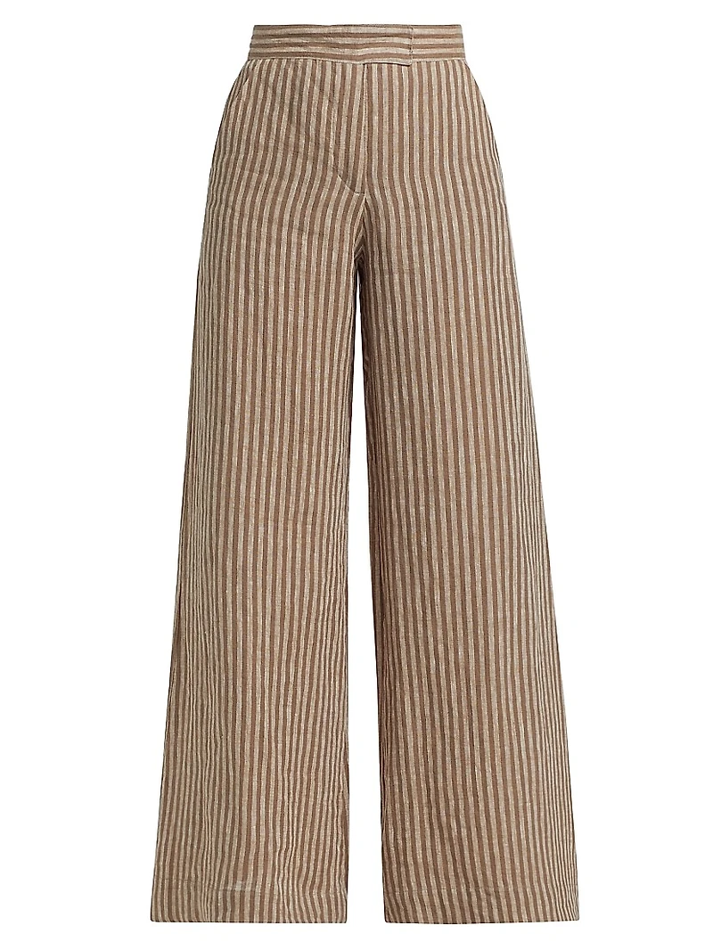 Capri Striped Linen Wide-Leg Pants