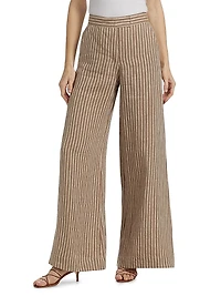 Capri Striped Linen Wide-Leg Pants