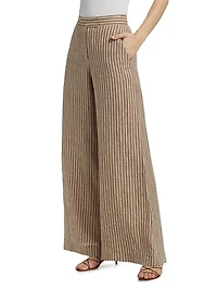 Capri Striped Linen Wide-Leg Pants