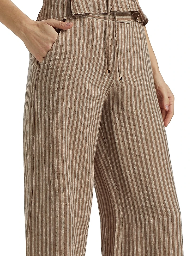Capri Striped Linen Wide-Leg Pants