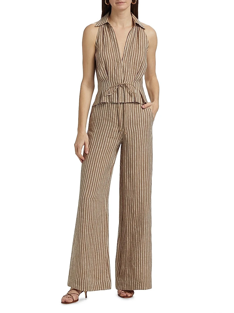 Capri Striped Linen Wide-Leg Pants