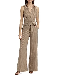 Capri Striped Linen Wide-Leg Pants