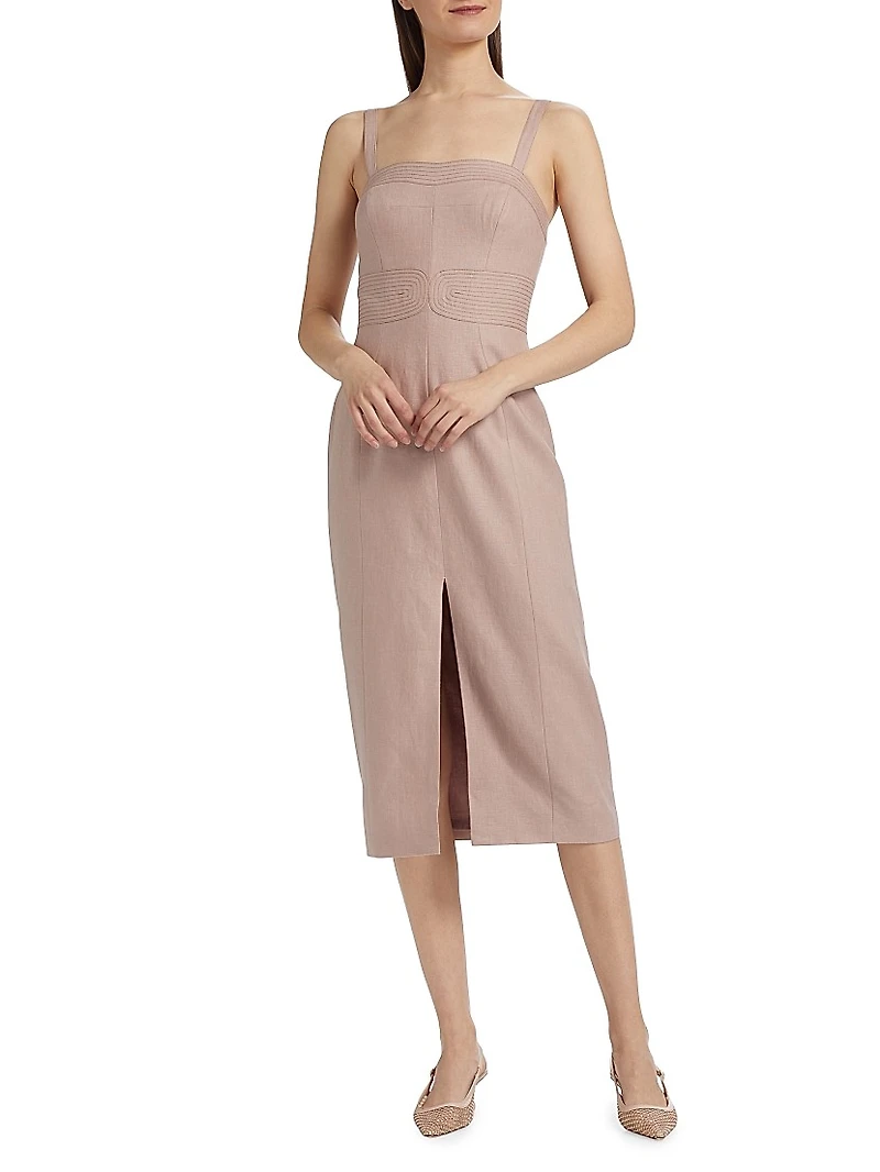 Linen Embroidered Midi-Dress