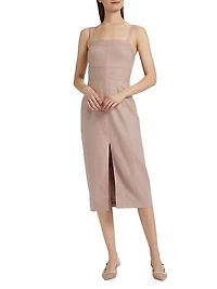 Linen Embroidered Midi-Dress