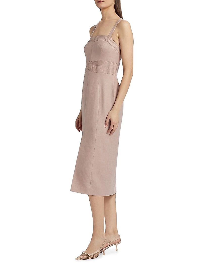 Linen Embroidered Midi-Dress