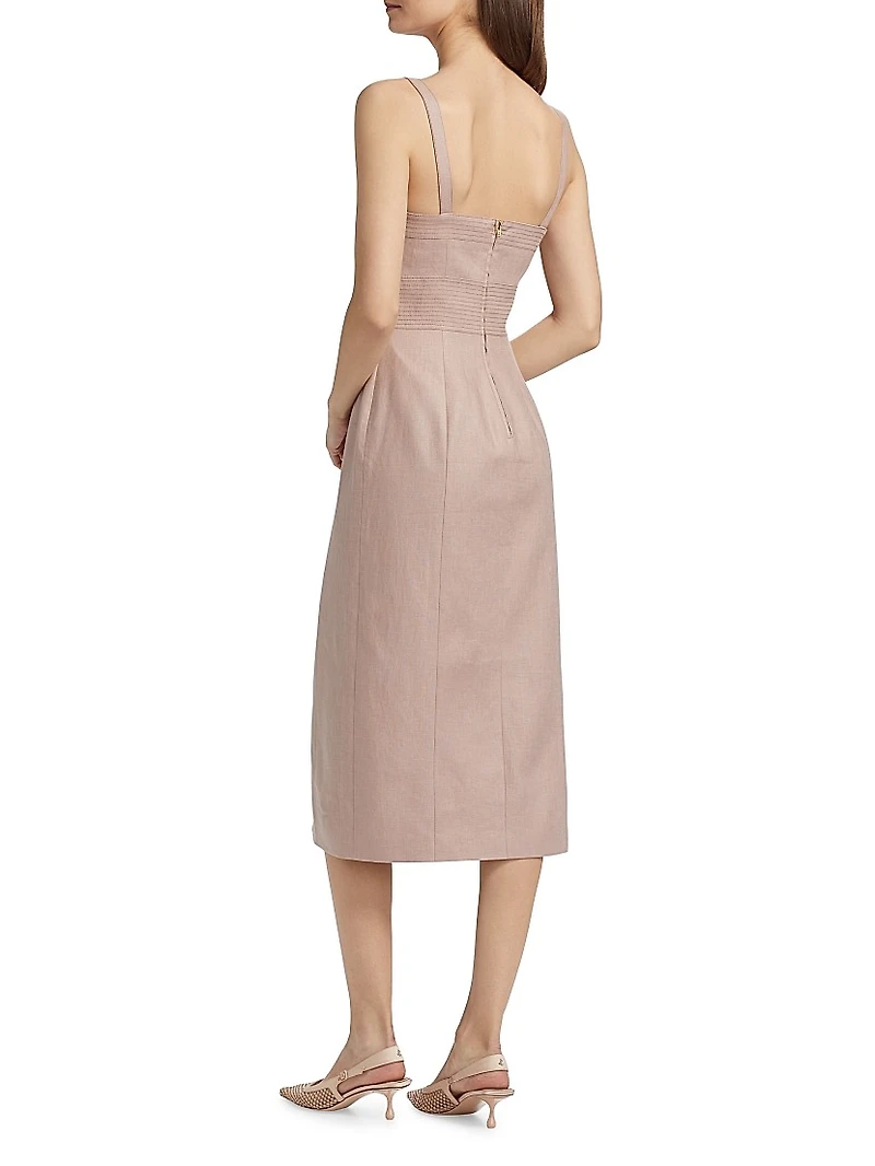 Linen Embroidered Midi-Dress