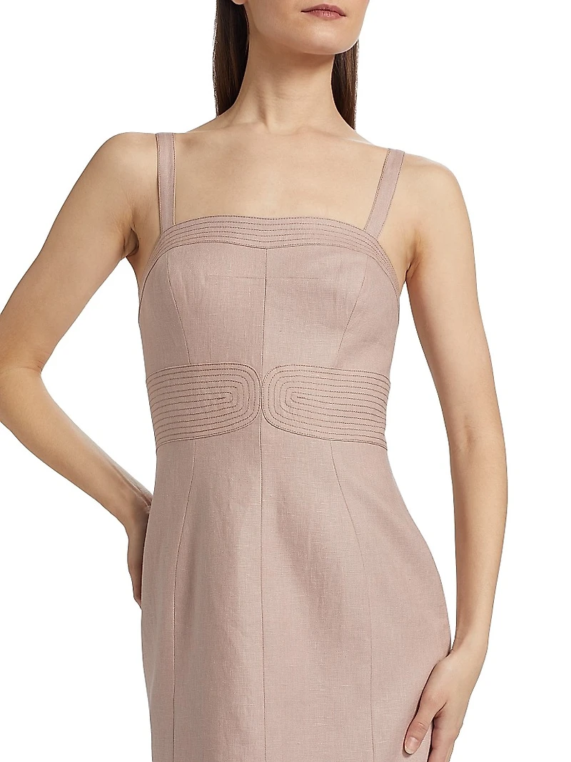 Linen Embroidered Midi-Dress