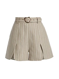 Tessa Striped Linen Belted Shorts
