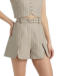 Tessa Striped Linen Belted Shorts