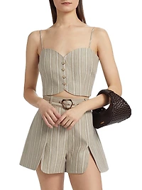 Grace Striped Linen Crop Bustier Top
