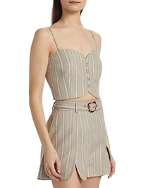 Grace Striped Linen Crop Bustier Top