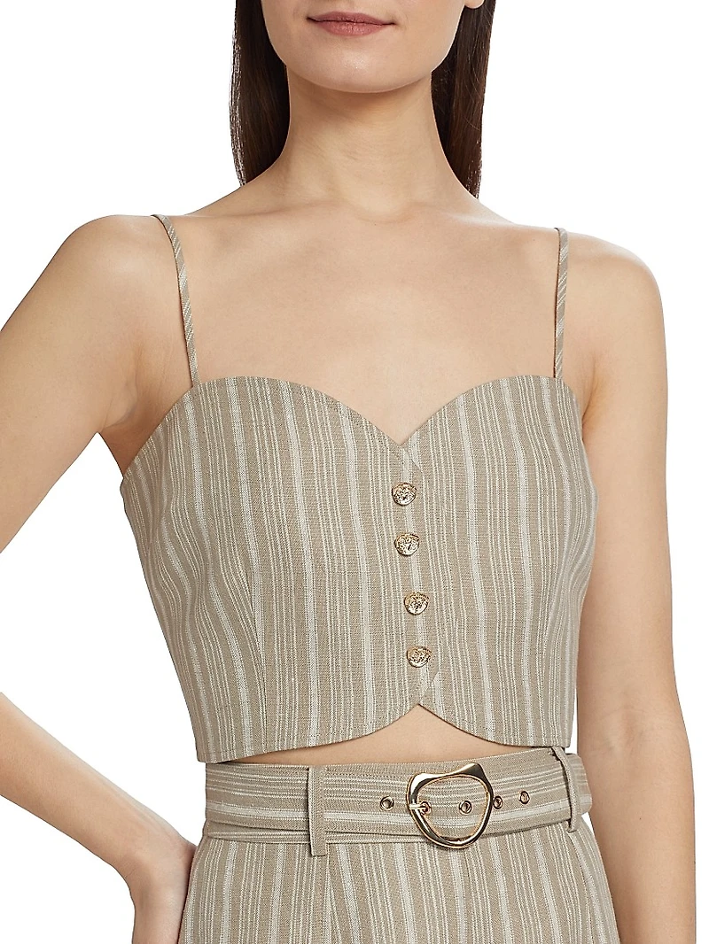 Grace Striped Linen Crop Bustier Top