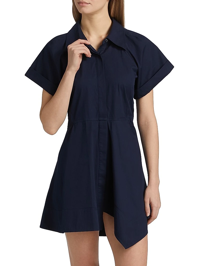 Julie Asymmetric Cotton Mini-Shirtdress