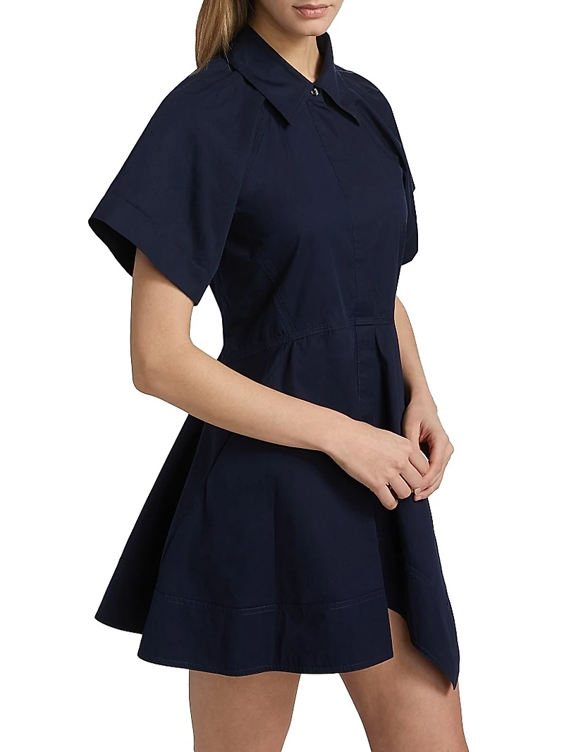 Julie Asymmetric Cotton Mini-Shirtdress