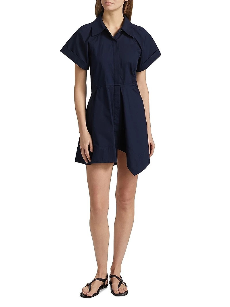 Julie Asymmetric Cotton Mini-Shirtdress