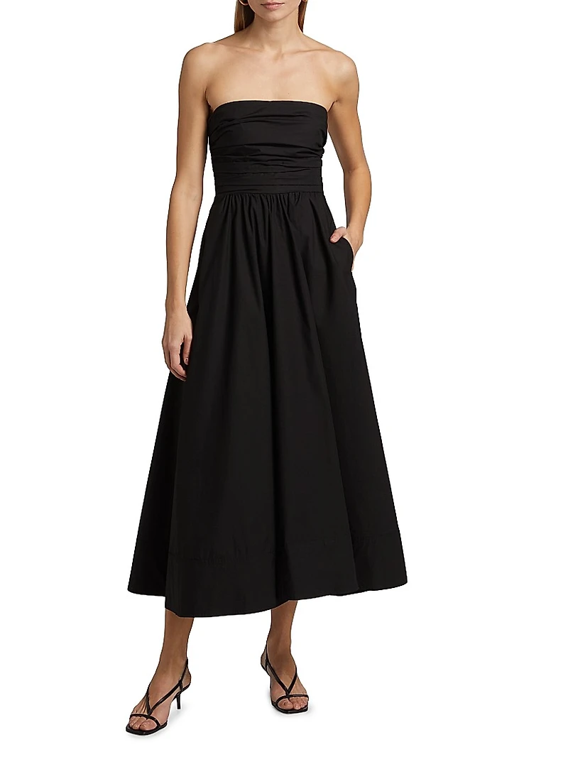 Tate Cotton Strapless Midi-Dress