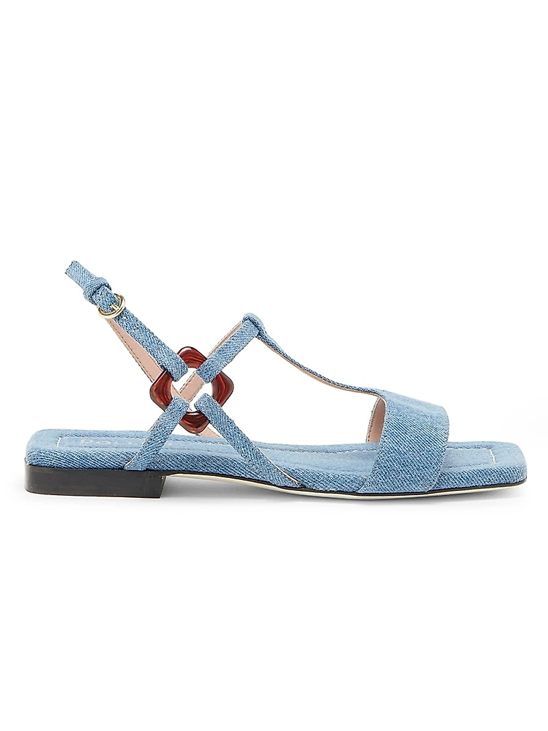 Between the Lines Denim T-Strap Sandals