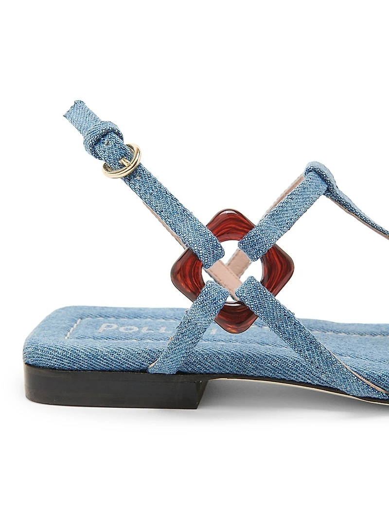 Between the Lines Denim T-Strap Sandals