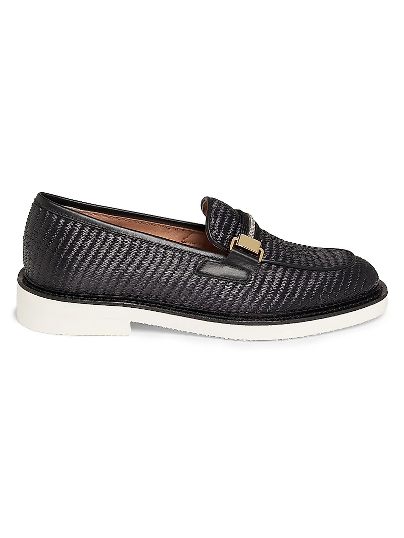 Mannish Embellished Raffia Loafers