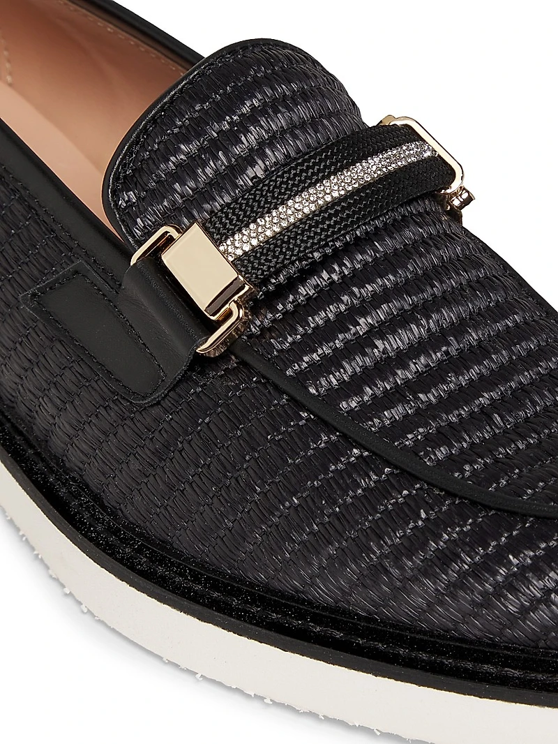 Mannish Embellished Raffia Loafers