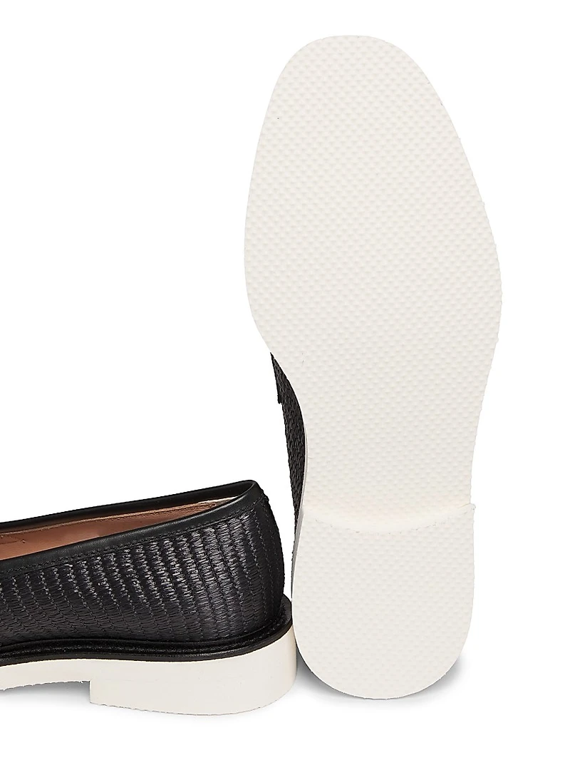 Mannish Embellished Raffia Loafers