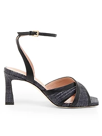 Crossover 75MM Raffia & Leather Sandals