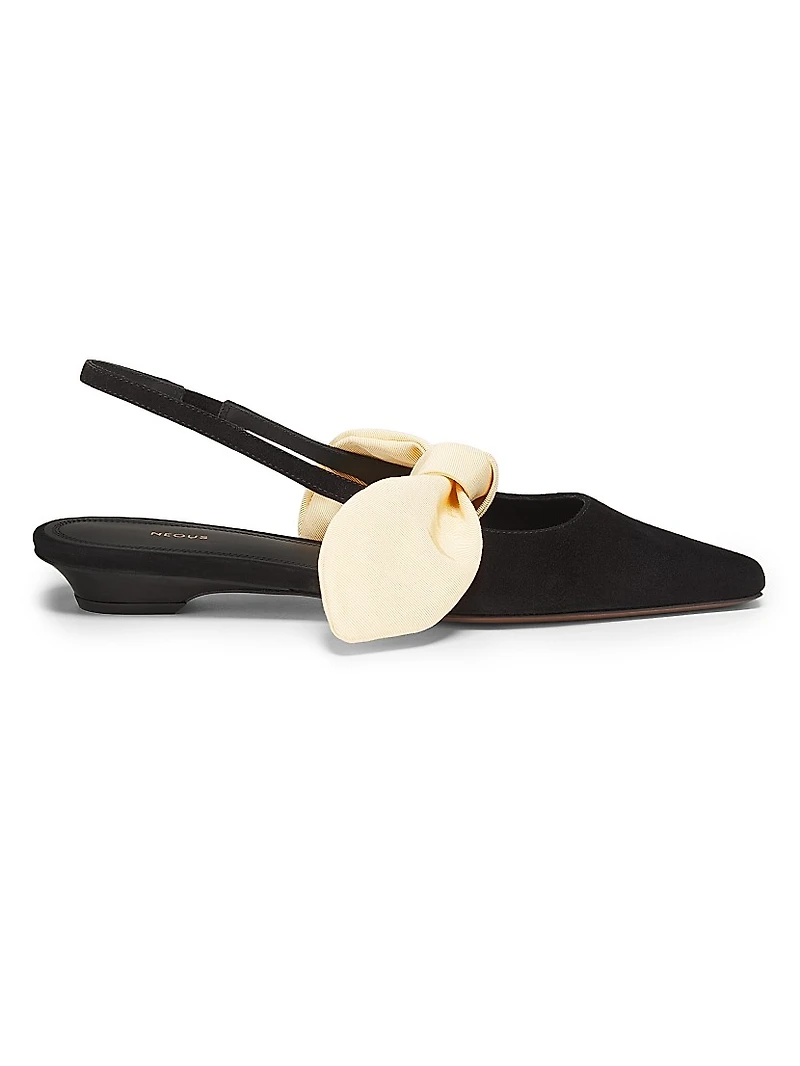 Uba Grograin-Bow Suede Slingback Flats