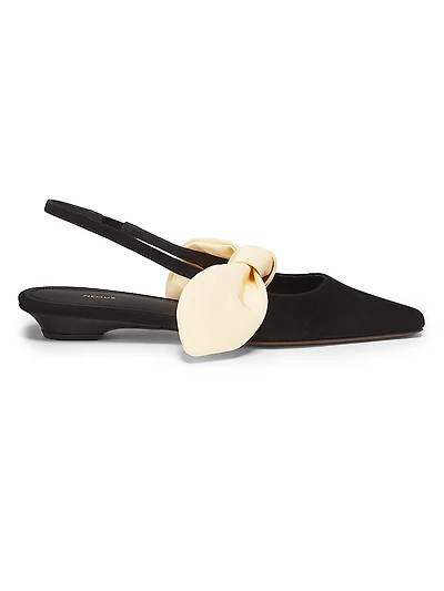 Uba Grograin-Bow Suede Slingback Flats
