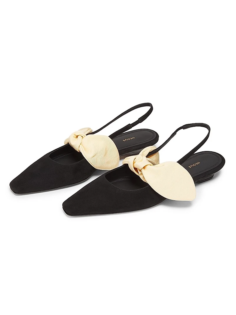 Uba Grograin-Bow Suede Slingback Flats
