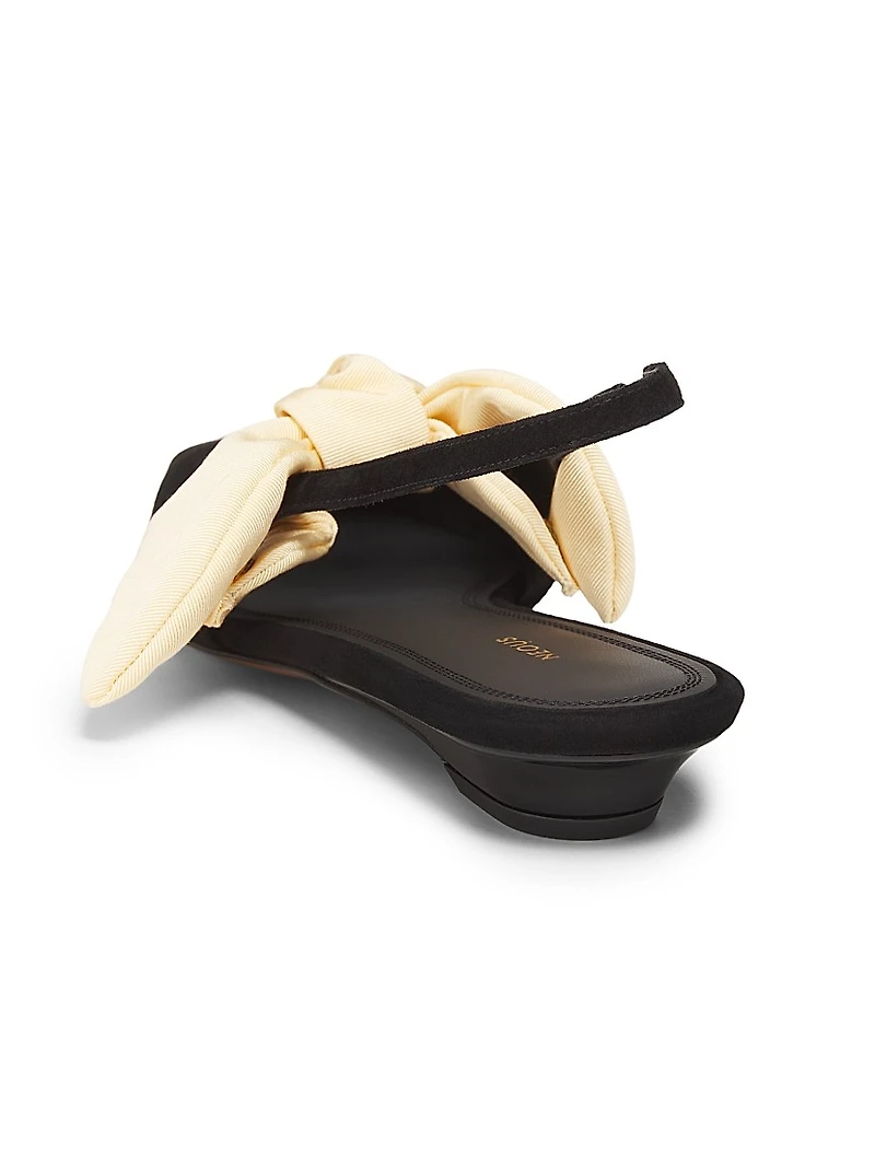 Uba Grograin-Bow Suede Slingback Flats
