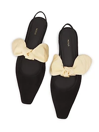 Uba Grograin-Bow Suede Slingback Flats