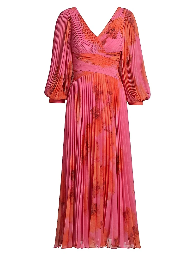 Floral Pleated Chiffon Cocktail Dress