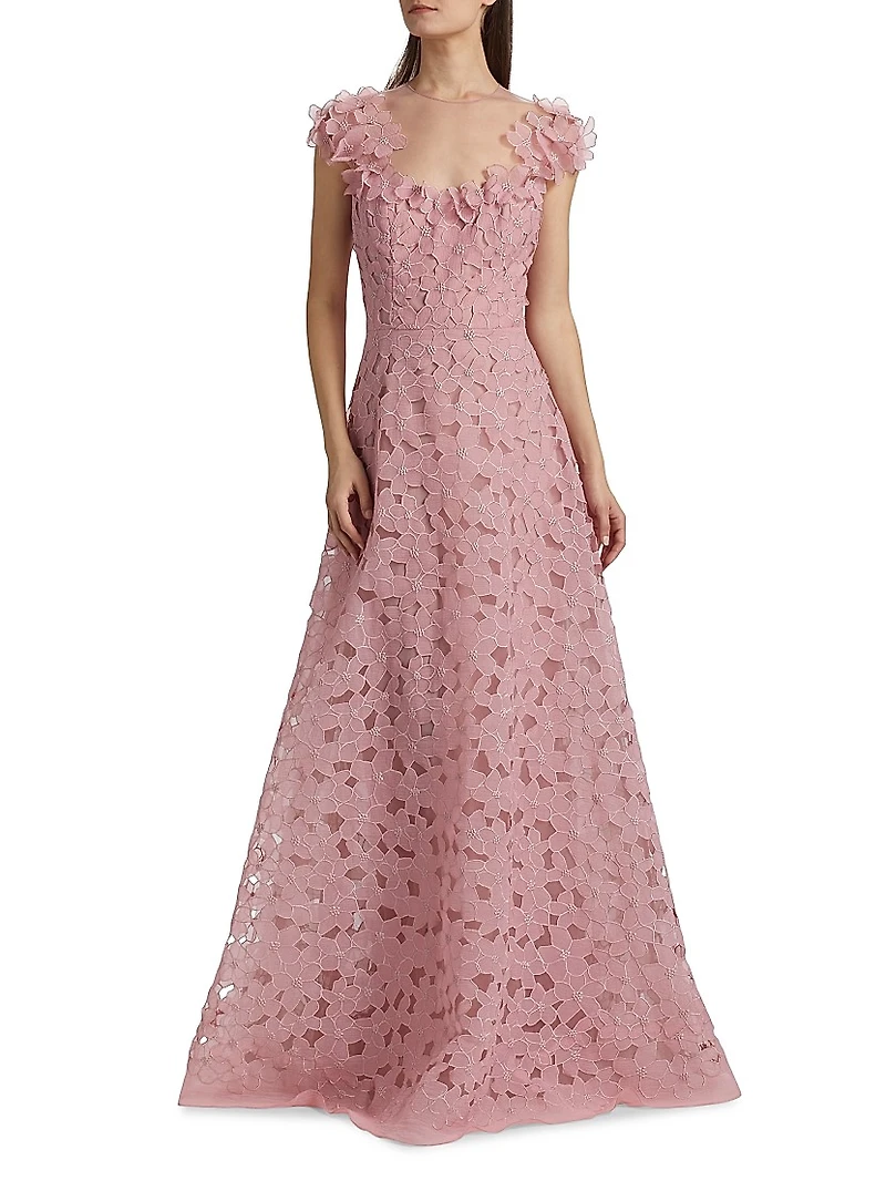 Floral Embroidered Organza A-Line Gown