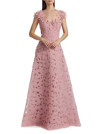 Floral Embroidered Organza A-Line Gown