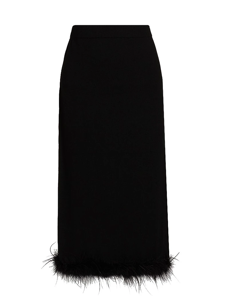 Louise Feather-Trim Wool Skirt