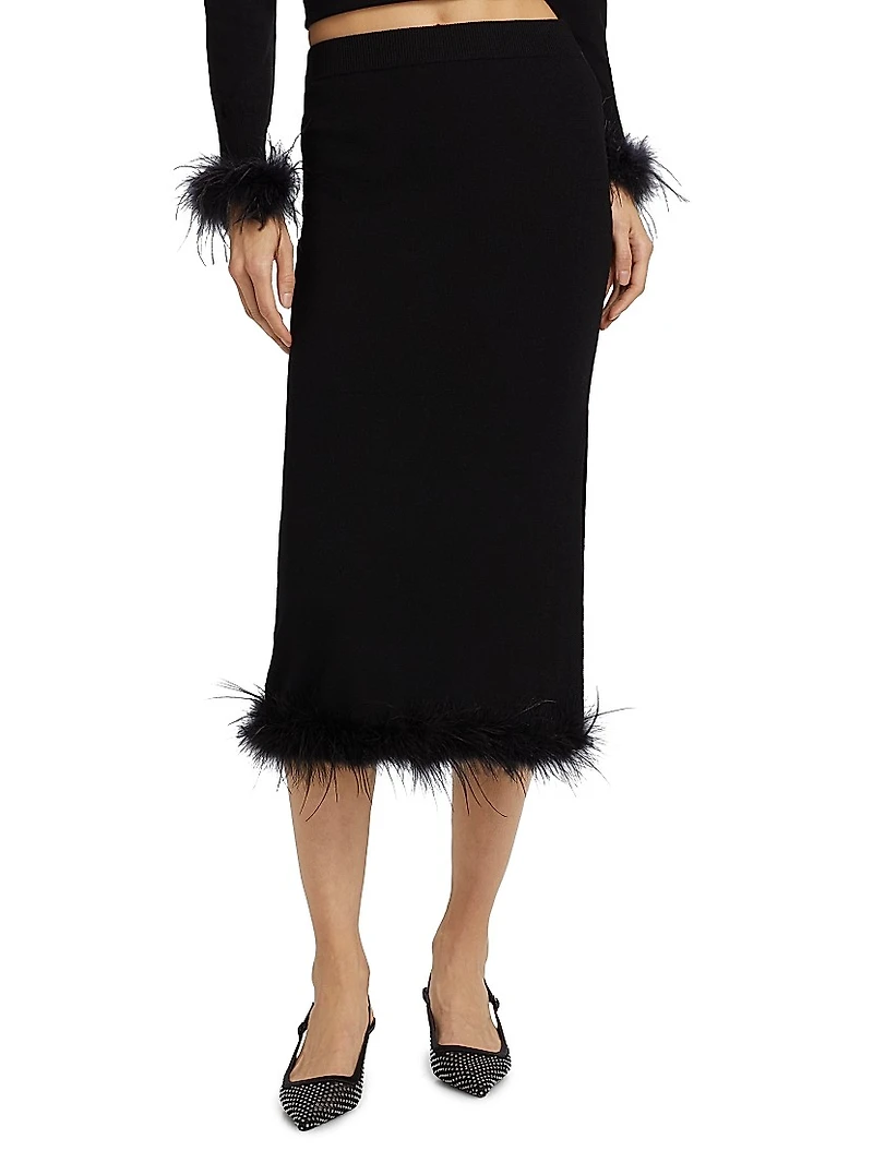 Louise Feather-Trim Wool Skirt